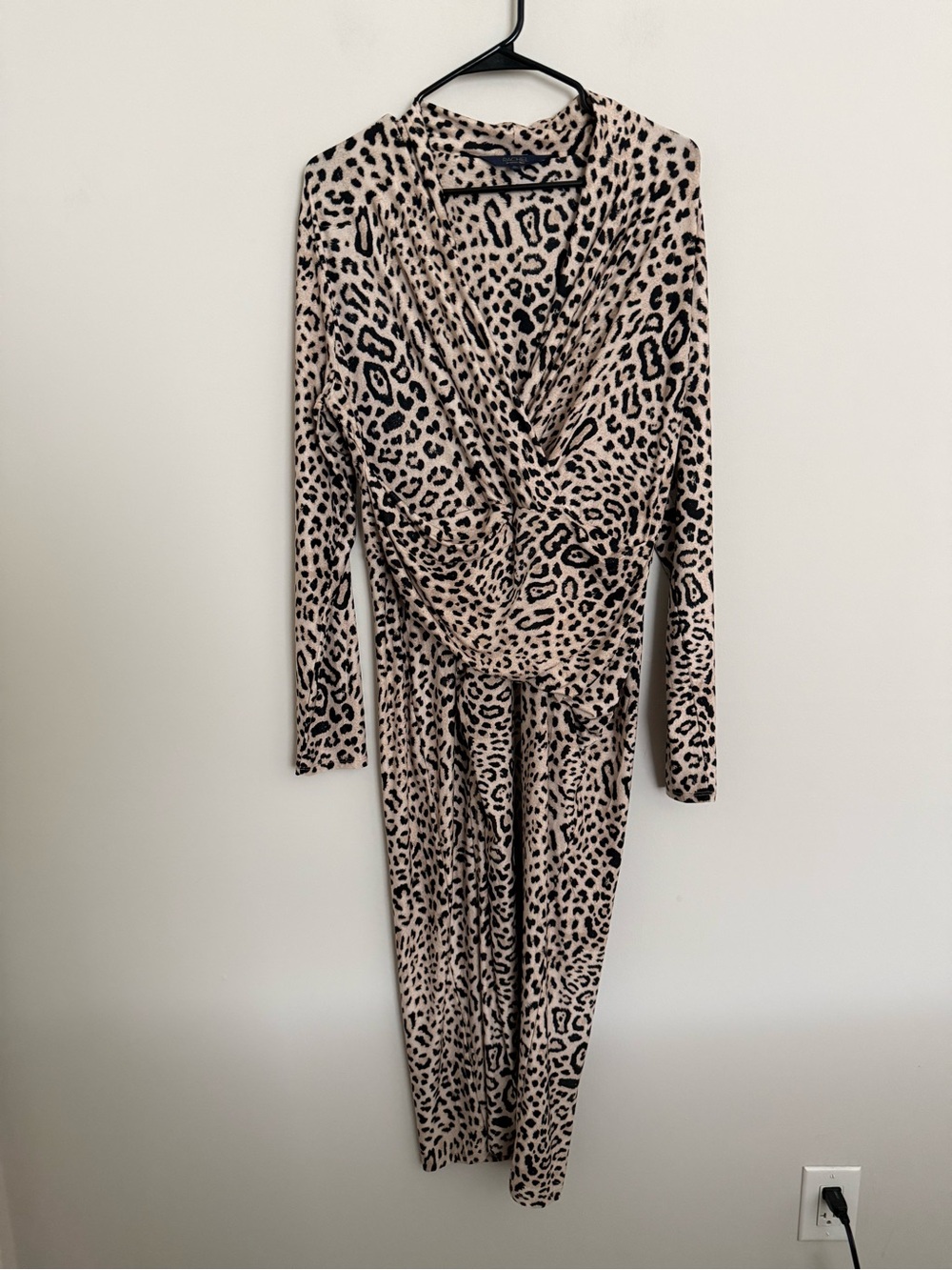 Rachel Roy XL Leopard Print Ruched Midi Dress Long Sleeve Bodycon - Picture 4 of 10